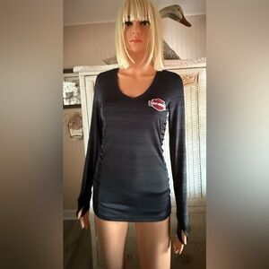 Harley Davidson Black Ride All Day Top Ruched Sides Thumbholes Size Small